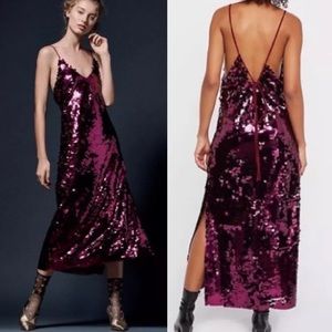 Free People Pailette Sequin Midi Dress in Burgundy